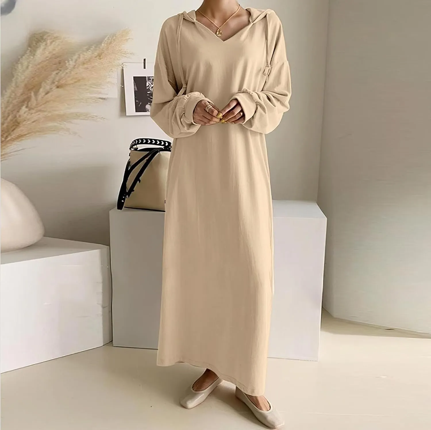 TIAFORD Womens Plush Pullover Oversized Sweatshirt for Women Casual Long Sleeve Drawstring Hoodie Maxi Dress with Pocket