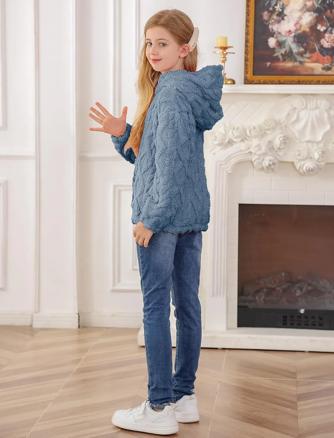 TUONROAD Girls Fuzzy Fleece Hoodies Cable Knit Warm Sherpa Pullover Sweatshirt with Pockets 6-13 Years