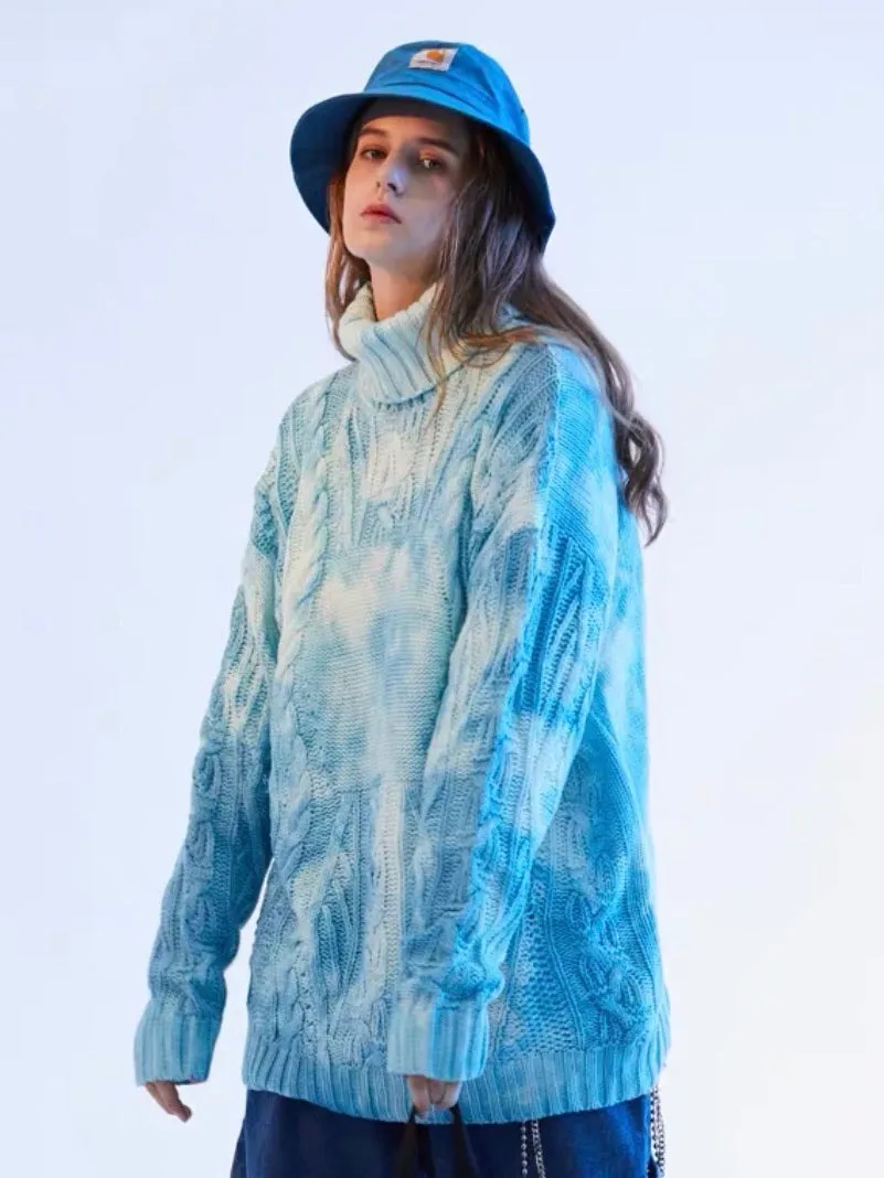 TURTLENECK TIE DYE KNITTED WINTER SWEATER