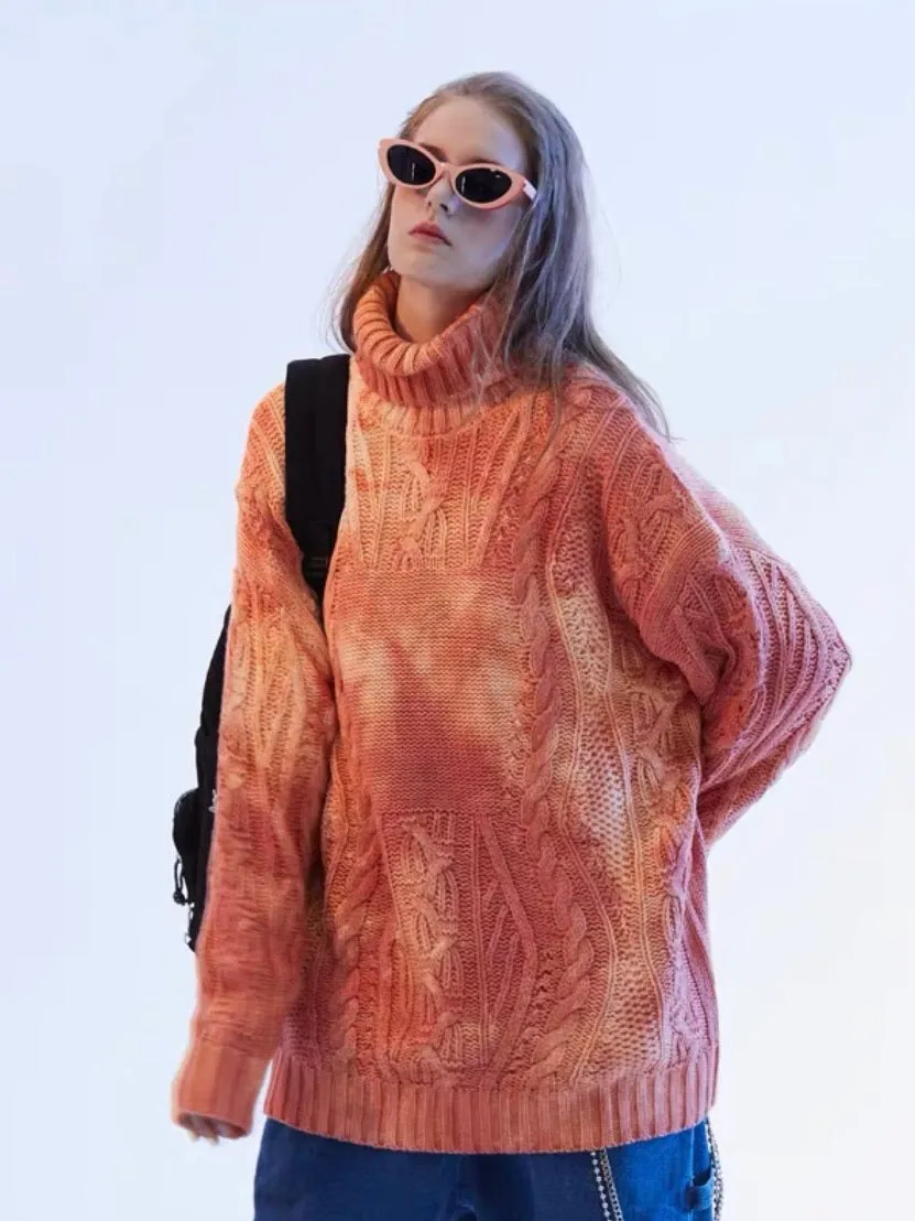 TURTLENECK TIE DYE KNITTED WINTER SWEATER