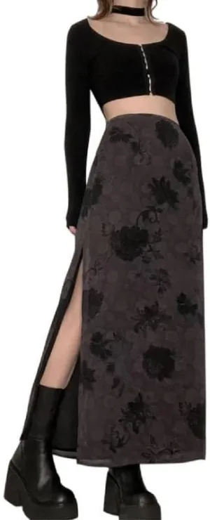 Vintage Grunge Long Skirts Low Waist Aesthetic Asymmetrical Loose Midi Skirts Patchwork A Line Pleated Y2K Maxi Skirts