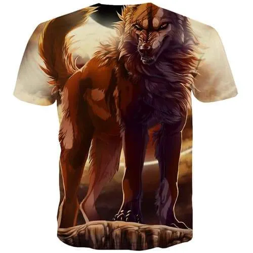 Wolf T-shirt Men Moon Shirt Print War T-shirts 3d Animal Tshirts Novelty Gothic Tshirt Anime Short Sleeve Punk Rock Men S-5XL
