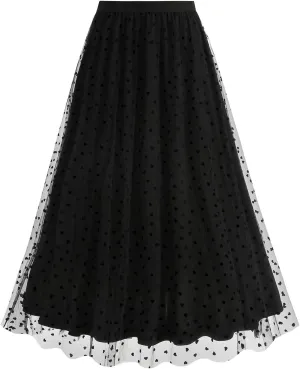 Women High Elastic Waist Pleated Solid Color Skirt Midi Swing A-line Skirts Midi Lace Tulle Tutu Cute Pleated Skirt
