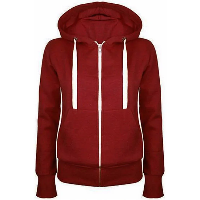 Women Long Zipper Solid Colored Hooded Jacket - WJC23278
