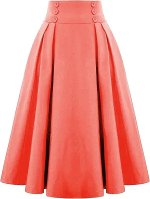 Women Pleated Long Skirts Vintage High Waist Elegant Maxi Skirt Slim Fit Flare Skirts A Line Swing Party Skirts