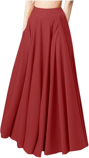 Women Pleated Maxi Skirt with Pockets Ankle Length Skirts Flowy Midi Skirt A Line Swing Skirt High Waisted Long Skirt