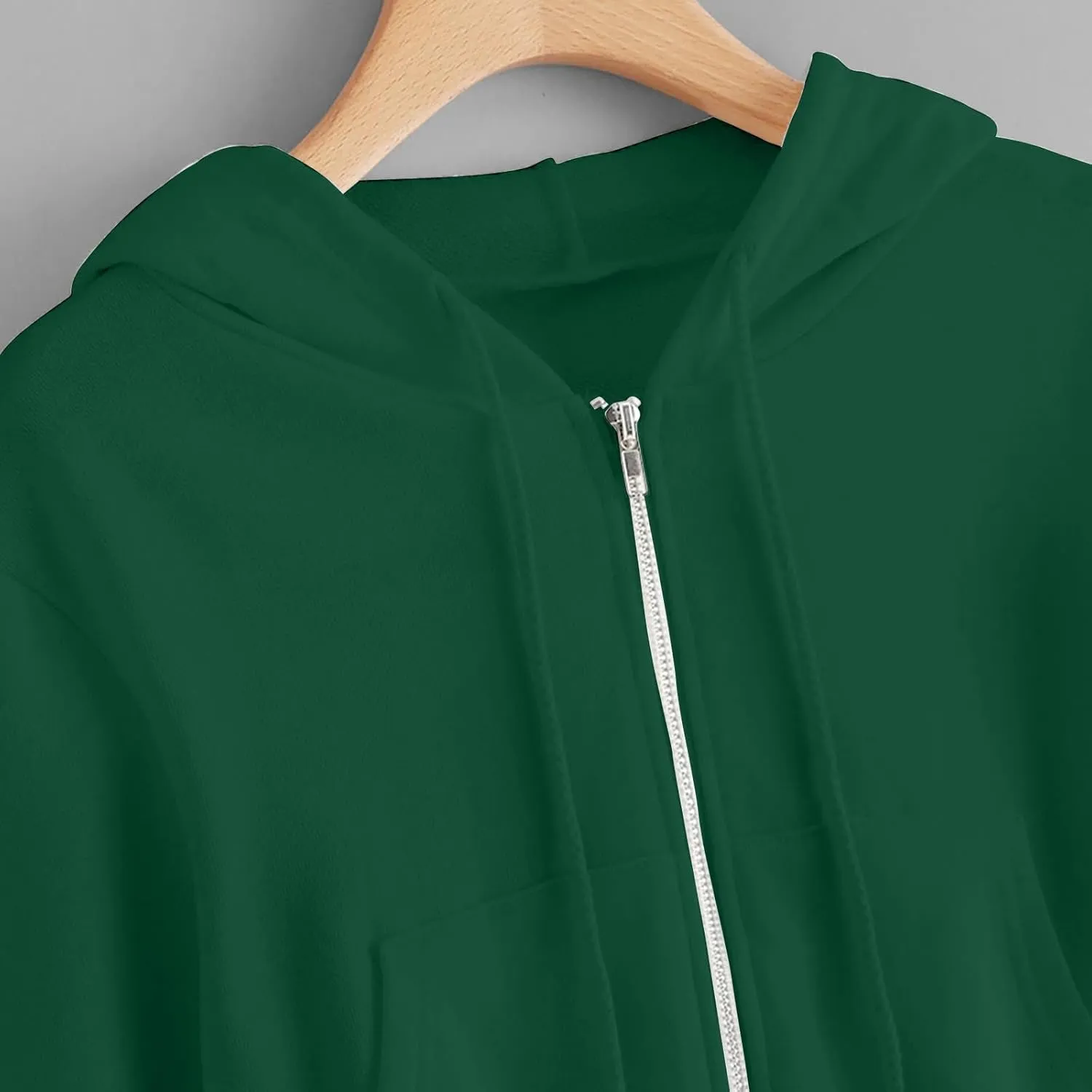 Womens Cropped Hoodies Trendy Fall Solid Drawstring Full Zip Sweatshirts Oversized Long Sleeve Outfits