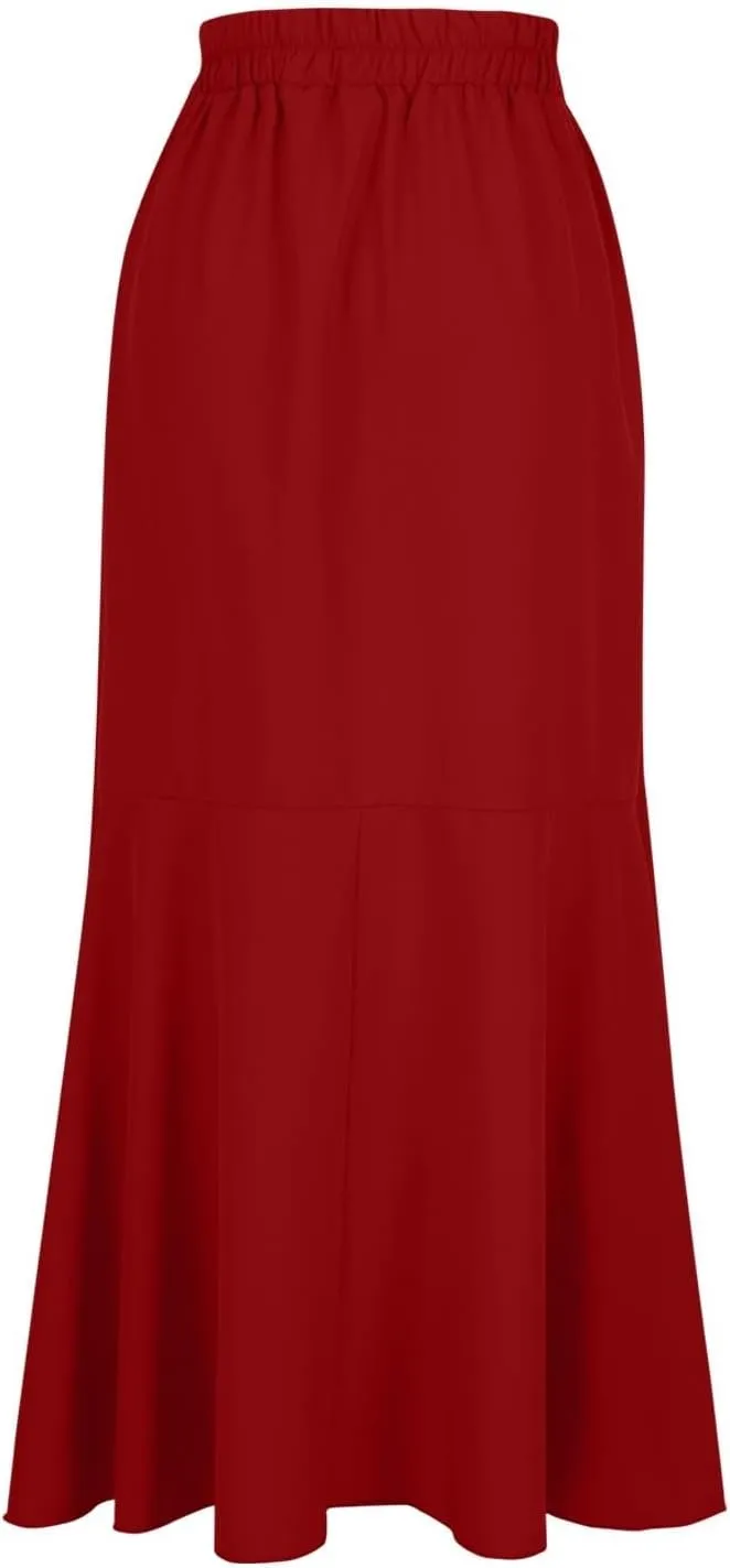 Women's Elegant Ruffle Wrap Skirt Irregular Hem Tie High Waist Stretch Long Skirt Casual Draped Flowy Skirts Plus Size