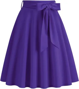 Women's High Waist A-Line Midi Skirt 2024 Fashion Pleated Flared Flowy Knee Length Skirt for Tennis Golf Business
