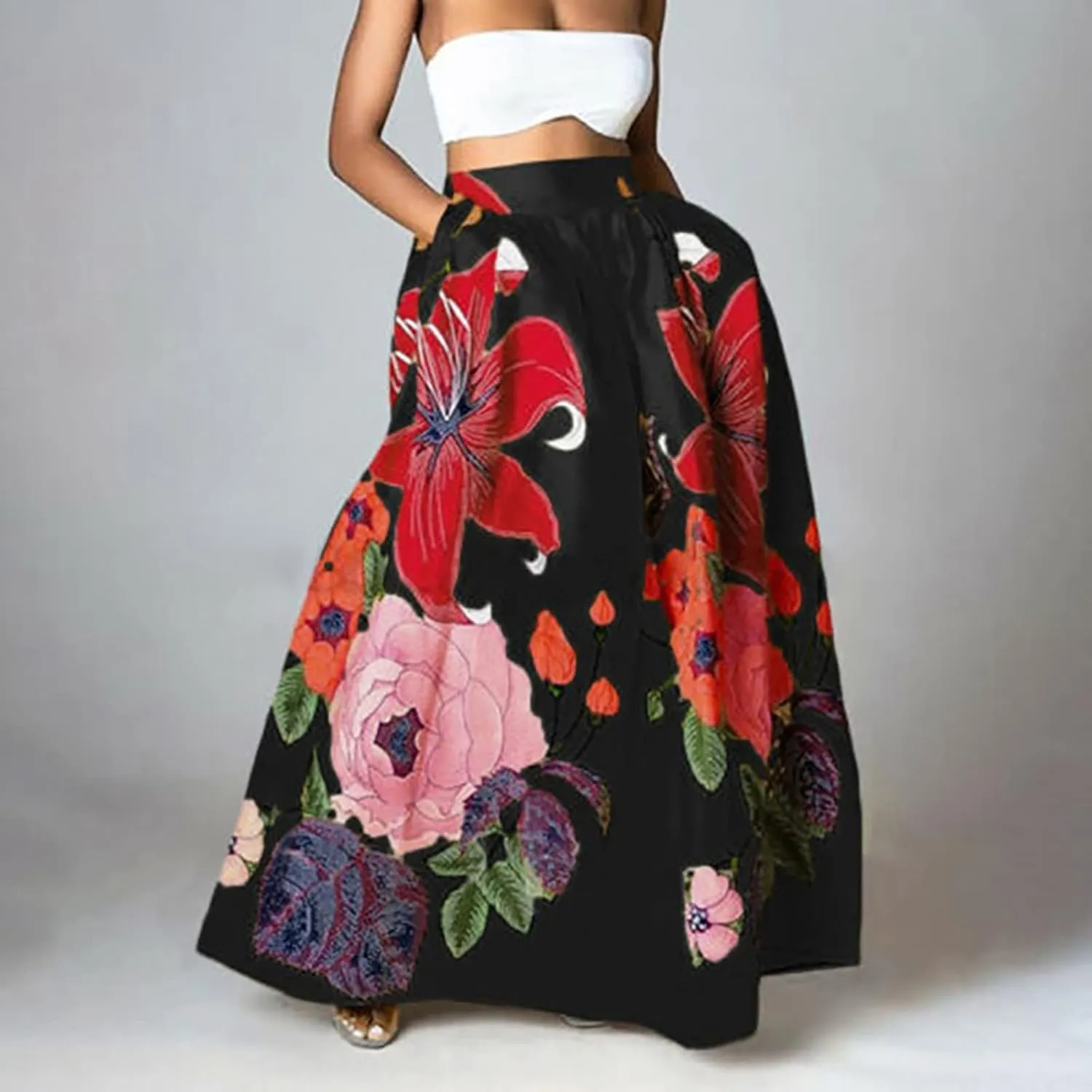 Women's High Waisted Skirts Floral Boho Beach Party Maxi Skirt