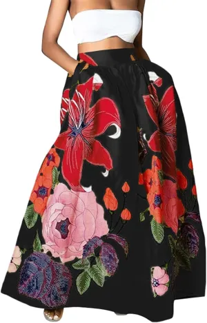 Women's High Waisted Skirts Floral Boho Beach Party Maxi Skirt