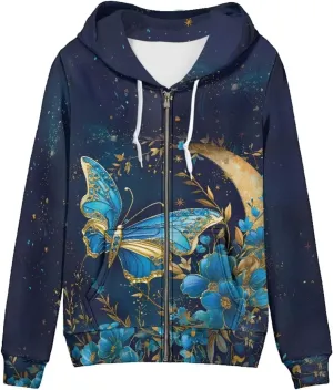 Women's Hoodies with Zipper Long Sleeve Oversized Drawstring Hoodie Loose Hooded Sweatshirt with Pockets