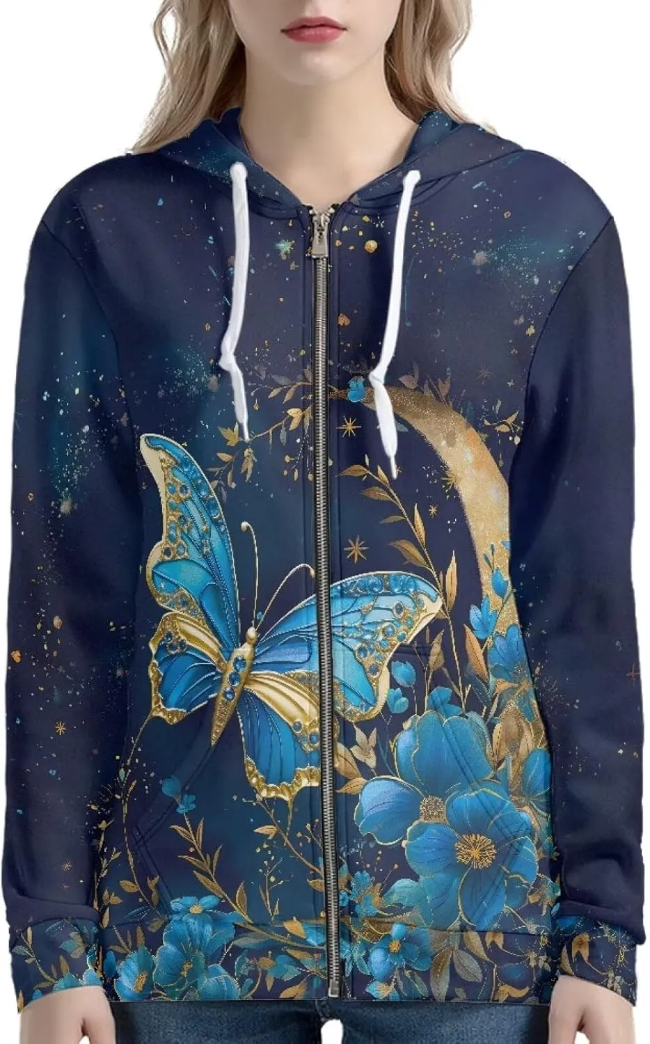Women's Hoodies with Zipper Long Sleeve Oversized Drawstring Hoodie Loose Hooded Sweatshirt with Pockets