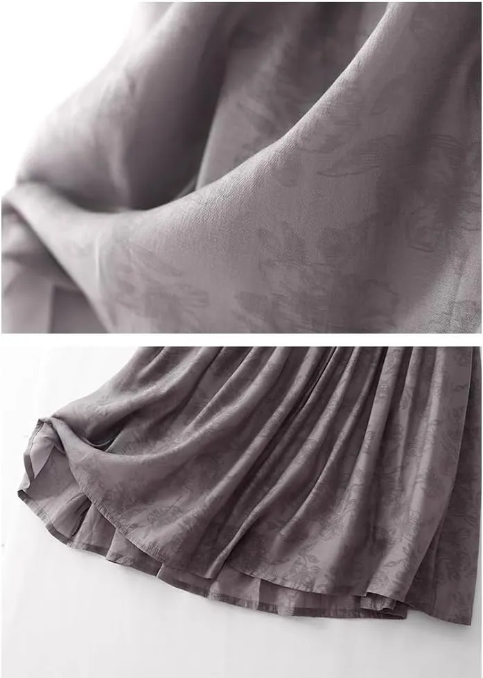 Women's Midi Linen Skirt Casual Elastic Waist Drawstring Pleated Skirts Summer Flowy Print Long A-Linen Skirt