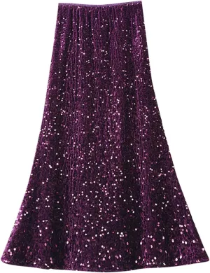 Women's Sequin Maxi Skirts Elastic High Waist Bodycon Long Mermaid Skirt Flared Wedding Party Formal Prom Skirts
