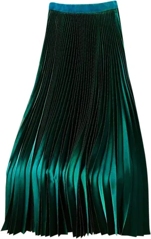 Womens Silk Satin High Waisted Maxi Skirts Dressy Hidden Elasticized Waistband Pleated Flowy Swing A Line Long Skirt