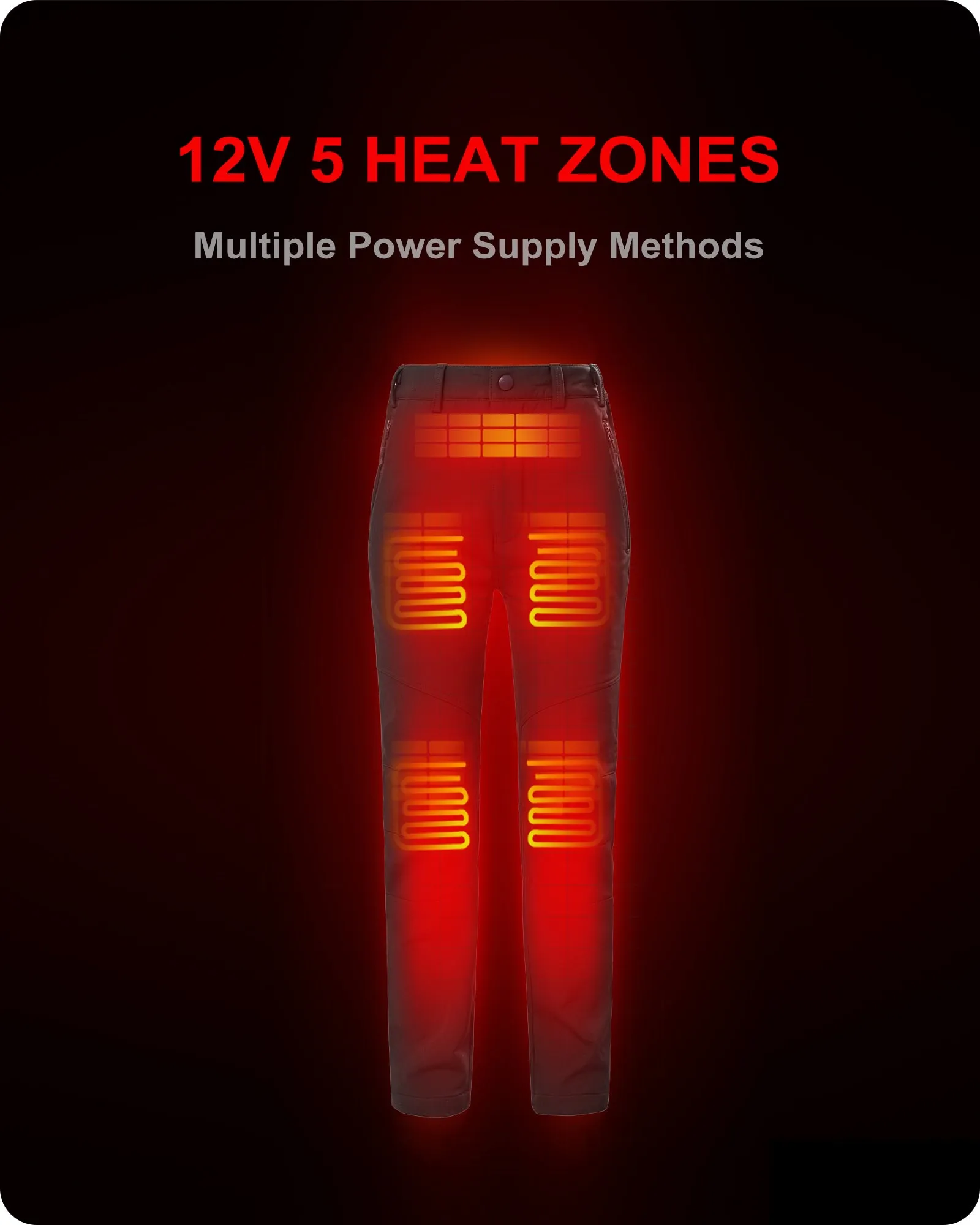 Women's Soft Shell  Heated Pants with 12V Battery Pack Fleece Lined - Red