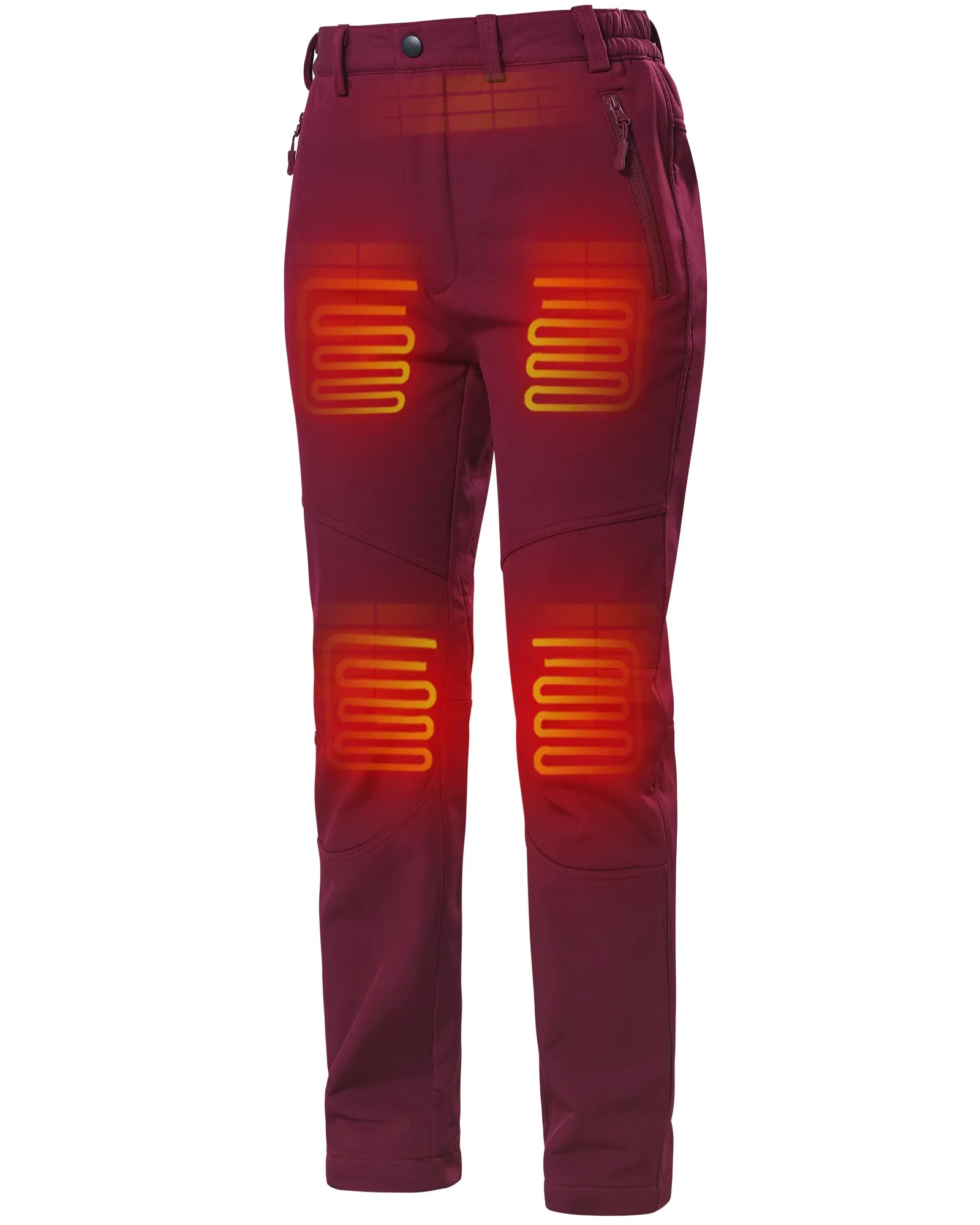 Women's Soft Shell  Heated Pants with 12V Battery Pack Fleece Lined - Red