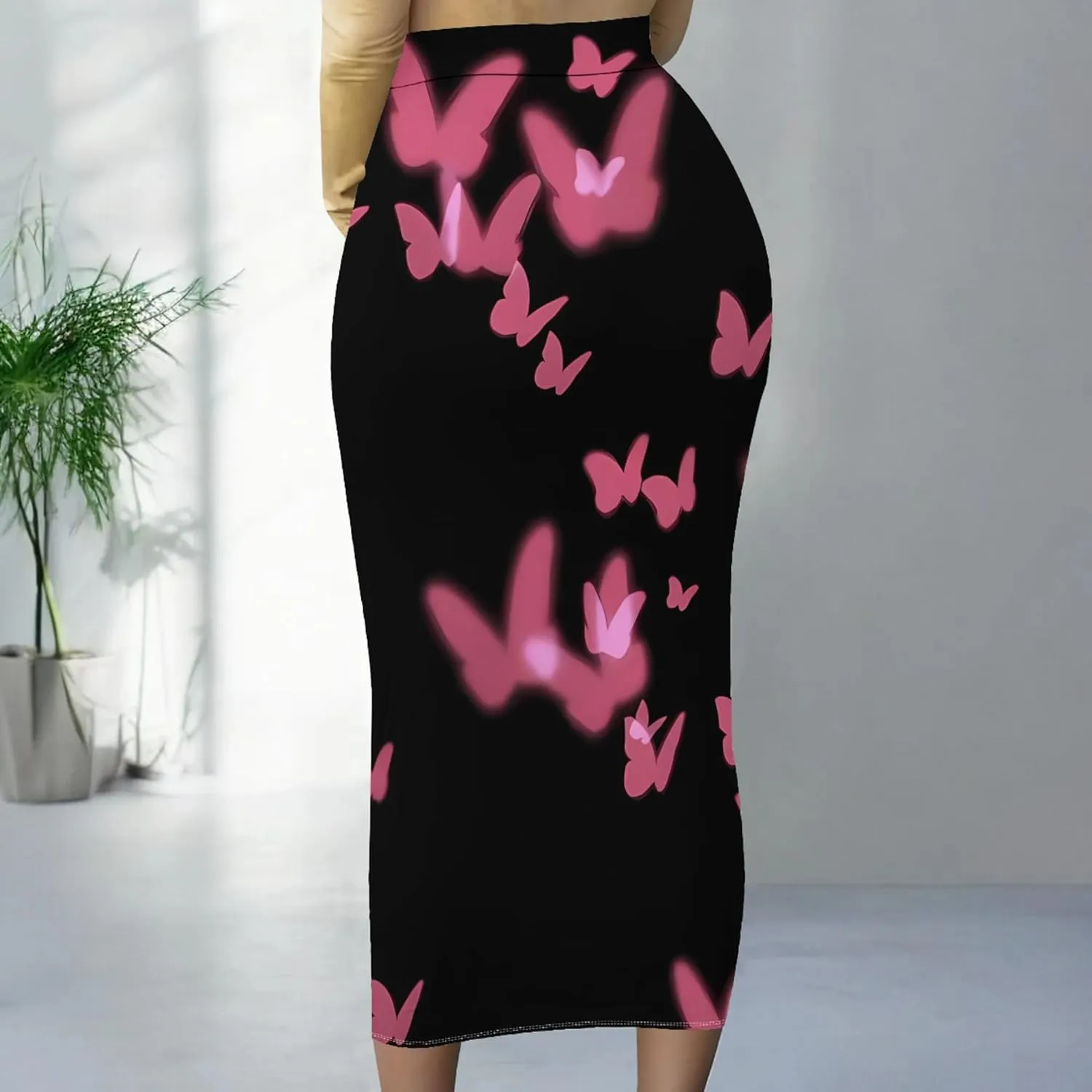 Women's Solid Basic Casual Elastic Waist Stretch Bodycon Knee Length Pencil Skirt for Office Fall Y2K Club Tight Midi Skirts