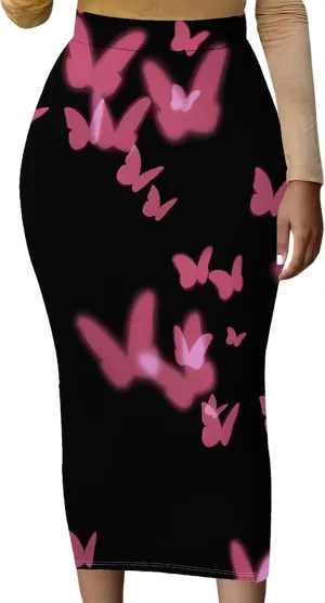 Women's Solid Basic Casual Elastic Waist Stretch Bodycon Knee Length Pencil Skirt for Office Fall Y2K Club Tight Midi Skirts