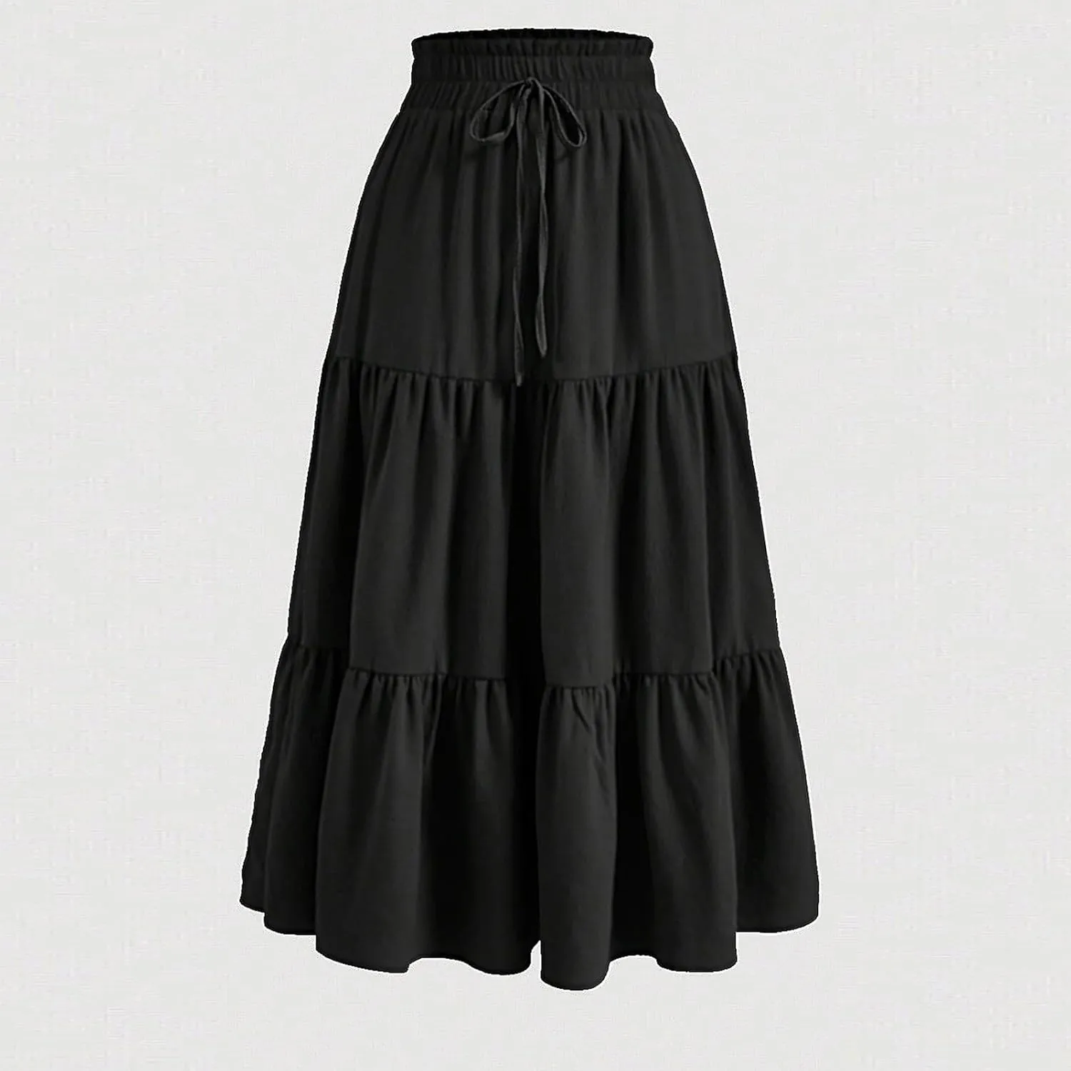 Women's Summer Boho Floral Print Long Skirt A-Line Flowy Ruffle Tiered Elastic High Waisted Beach Vacation Maxi Skirt