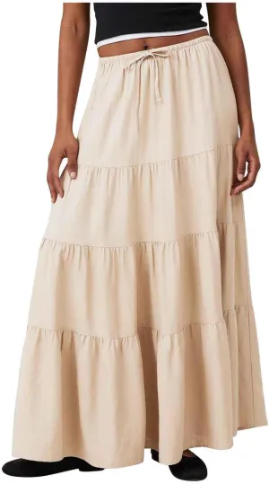 Women's Summer Boho Vacation Beach A-Line Midi Skirt Pleated Ruffle Drawstring Elastic High Waist Tiered Flowy Skirts