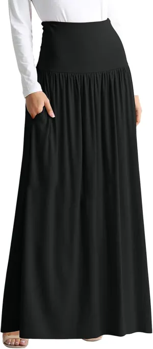 Womens Summer Skirts Womens Cotton Linen Skirts Spring Summer A Line Pleated Maxi Midi Skirt With Pockets Black Skirt