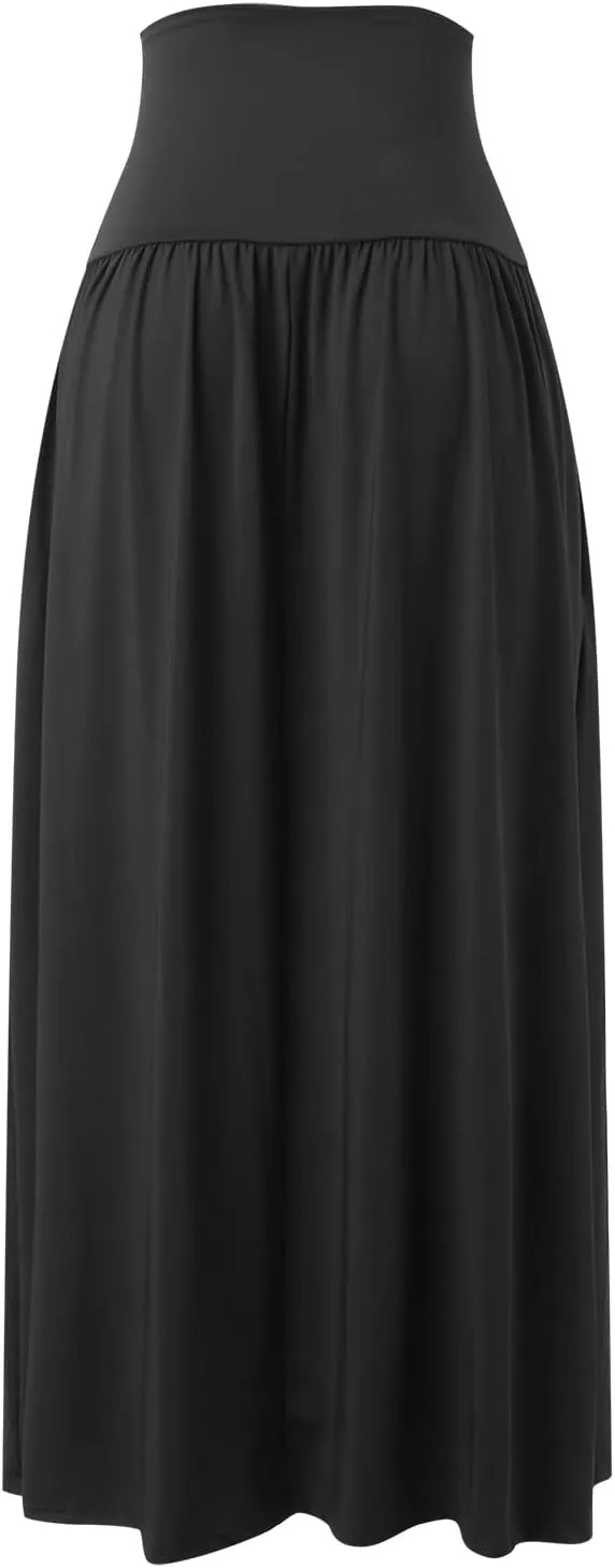 Womens Summer Skirts Womens Cotton Linen Skirts Spring Summer A Line Pleated Maxi Midi Skirt With Pockets Black Skirt