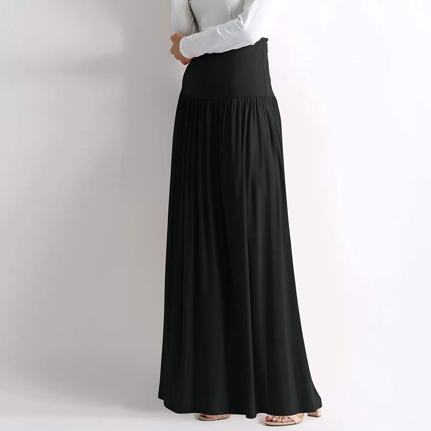 Womens Summer Skirts Womens Cotton Linen Skirts Spring Summer A Line Pleated Maxi Midi Skirt With Pockets Black Skirt