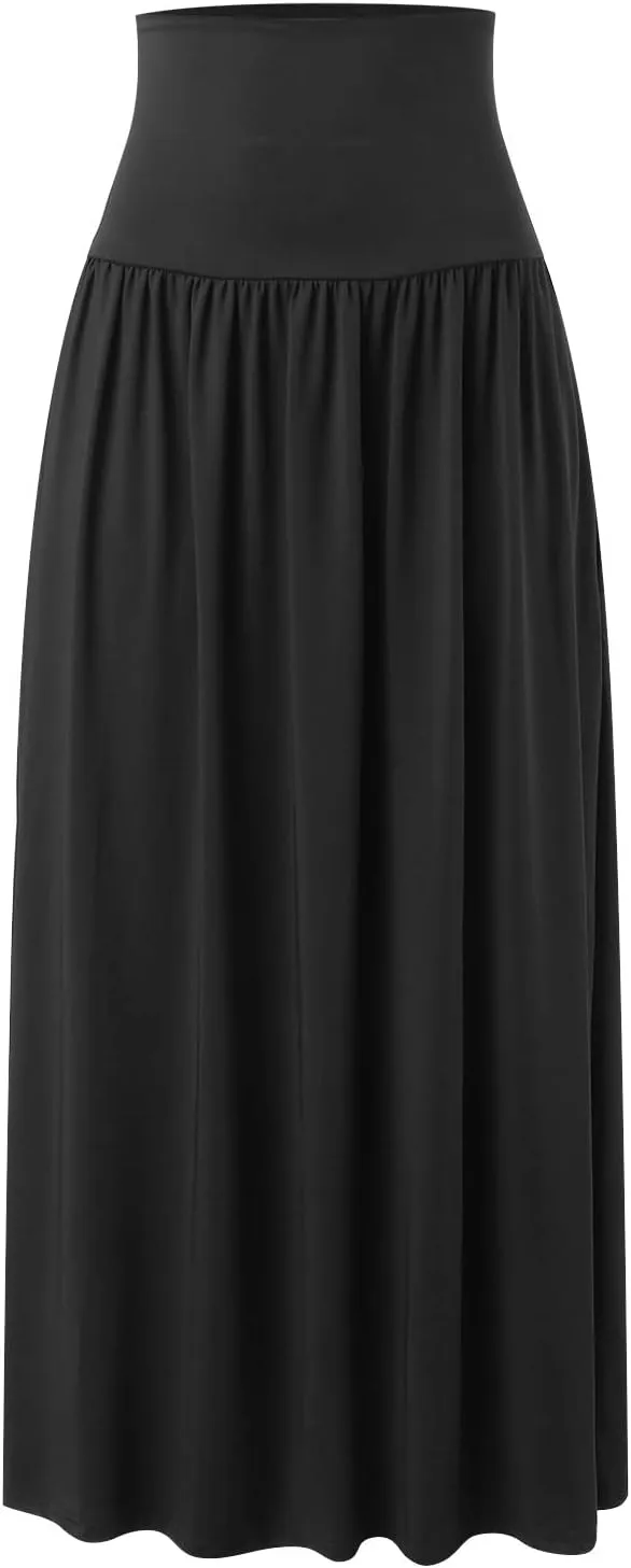 Womens Summer Skirts Womens Cotton Linen Skirts Spring Summer A Line Pleated Maxi Midi Skirt With Pockets Black Skirt