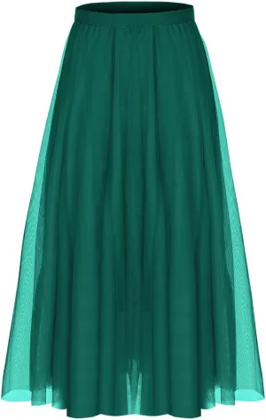 Womens Tulle Skirt Elegant Pleated Skirts for Women Midi Length Elastic Waist Skirts Party Evening A Line Tutu Skirts