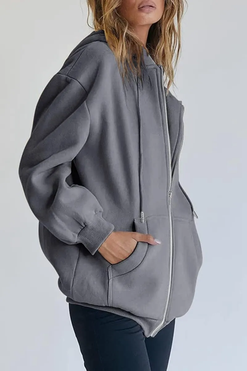 Women's Zip Up Hoodies Oversized Sweatshirt Teen Girls Y2K Clothing Cute Fall Casual Drawstring Jacket with Pockets