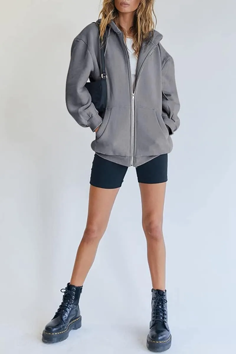Women's Zip Up Hoodies Oversized Sweatshirt Teen Girls Y2K Clothing Cute Fall Casual Drawstring Jacket with Pockets