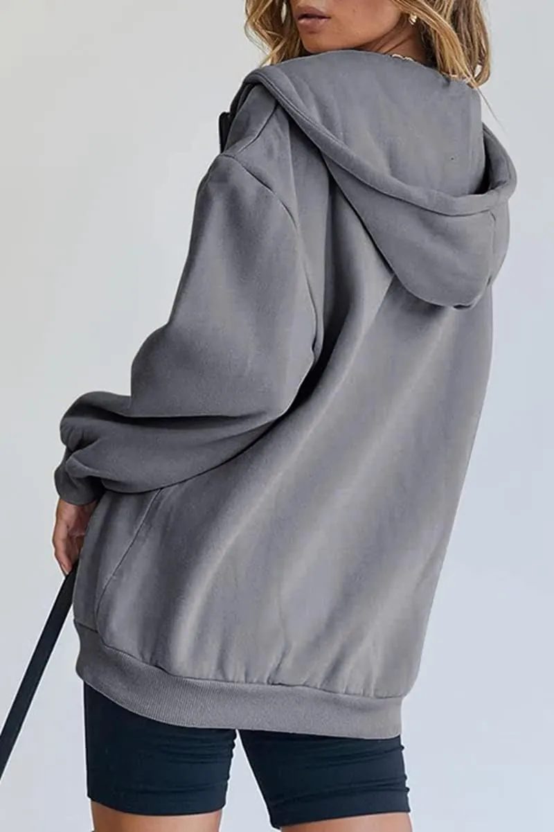 Women's Zip Up Hoodies Oversized Sweatshirt Teen Girls Y2K Clothing Cute Fall Casual Drawstring Jacket with Pockets